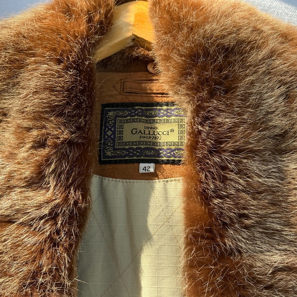 Vintage Dino Gallucci Suede Leather Coat Women's 42 Fur Collar Lined Jacket Brow - Picture 6 of 9
